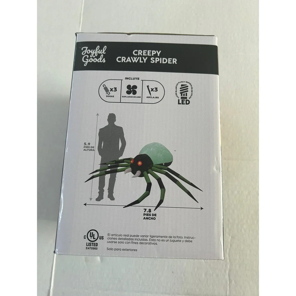 SPIDER HUGE LED INFLATABLE NEW OUTDOOR‎ USE HALLOWEEN 7.8 FEET WIDE JOYFUL GOODS